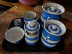 A tray of blue and white Cornish ware,