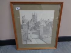 Arnold : Gloucester Cathedral, pencil study, 35 cm x 40 cm, framed.