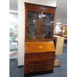 A late nineteenth century mahogany bureau bookcase, height 200 cm x width 90 cm x depth 41 cm.