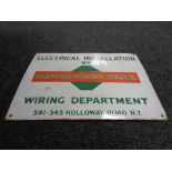 An enamelled sign 'Islington Borough Council Wiring Department'