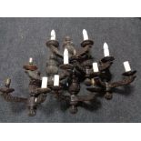 Six carved oak antique wall lights