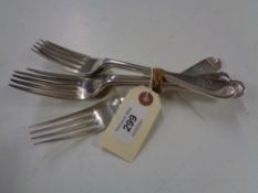 Six silver table forks, London marks 1957, 58, 64, 449.9g.