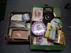 Two crates of vintage and later tins