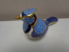 A Royal Crown Derby paperweight modelled as a bird with gold stopper