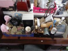 Two crates of decorative wares, boxes, storage containers,