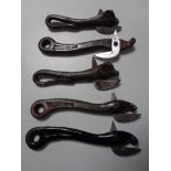 Five late 19th century bull head tin openers