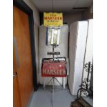 A vintage bookmaker's stand 'Ted Marsden Worksop' with advertising bag and sign.