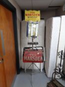 A vintage bookmaker's stand 'Ted Marsden Worksop' with advertising bag and sign.