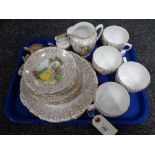An English bone china tea set with 22ct gold gilding together with Wade Whimsies and animal figures.