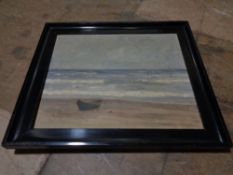 Continental school : Beach with boat, oil on canvas, framed.