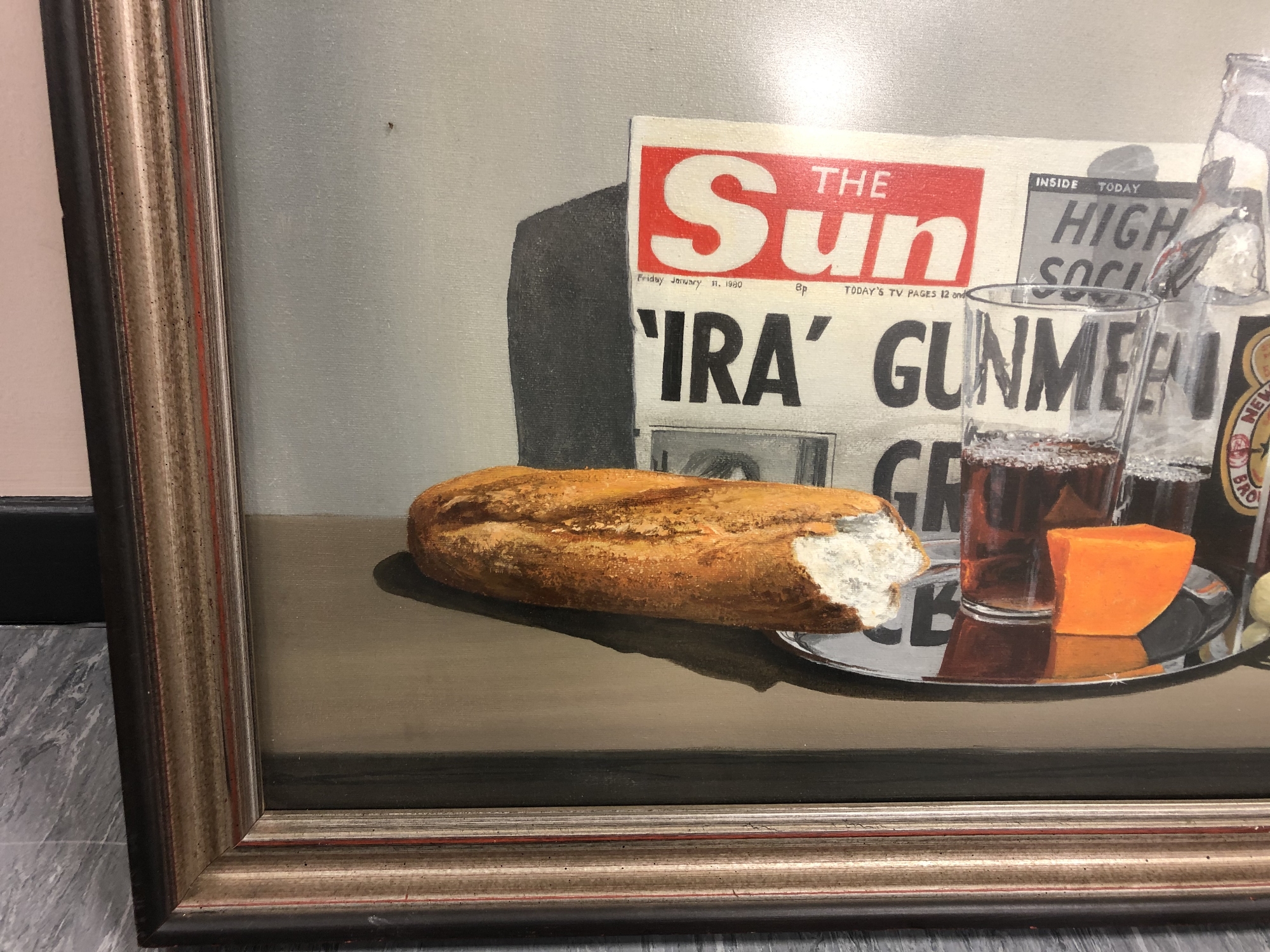 Ivan Lindsay (20'th Century) : Still Life with The Sun Newspaper, Newcastle Brown Ale, Bread, - Image 4 of 6