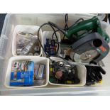 A box of model making items, Bosch table saw,