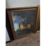 An antique style portrait of a soldier on horse back CONDITION REPORT: This is a