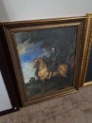 An antique style portrait of a soldier on horse back CONDITION REPORT: This is a