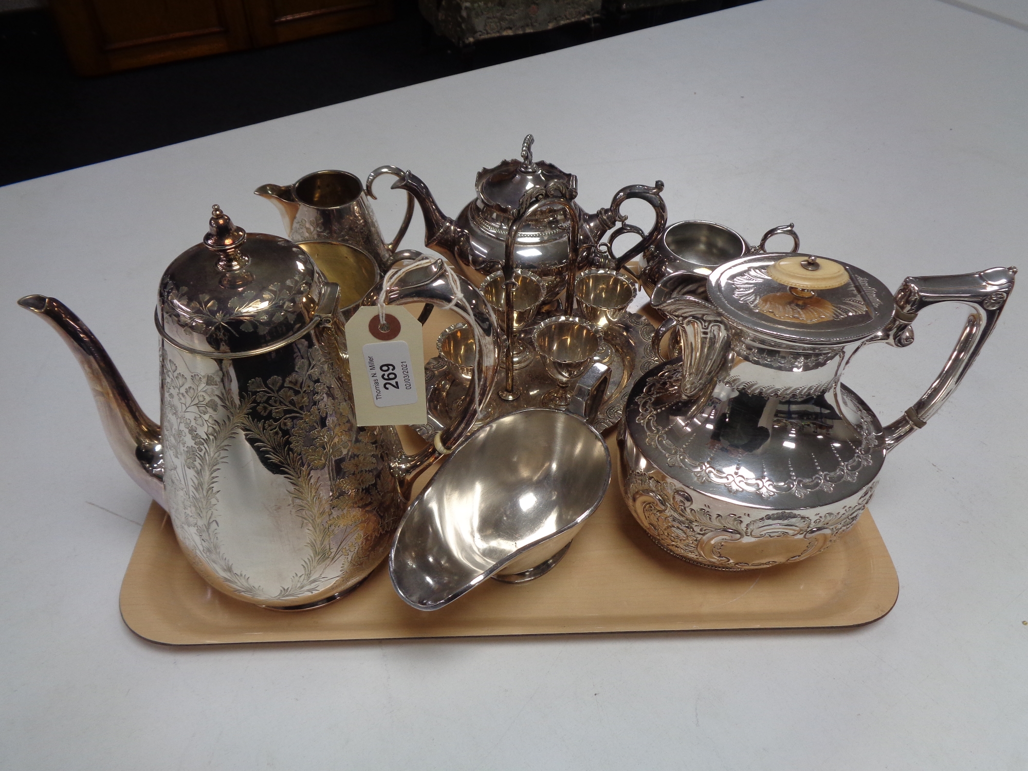 A three piece silver plated tea service, together with various other plated wares, teapot, - Image 2 of 2