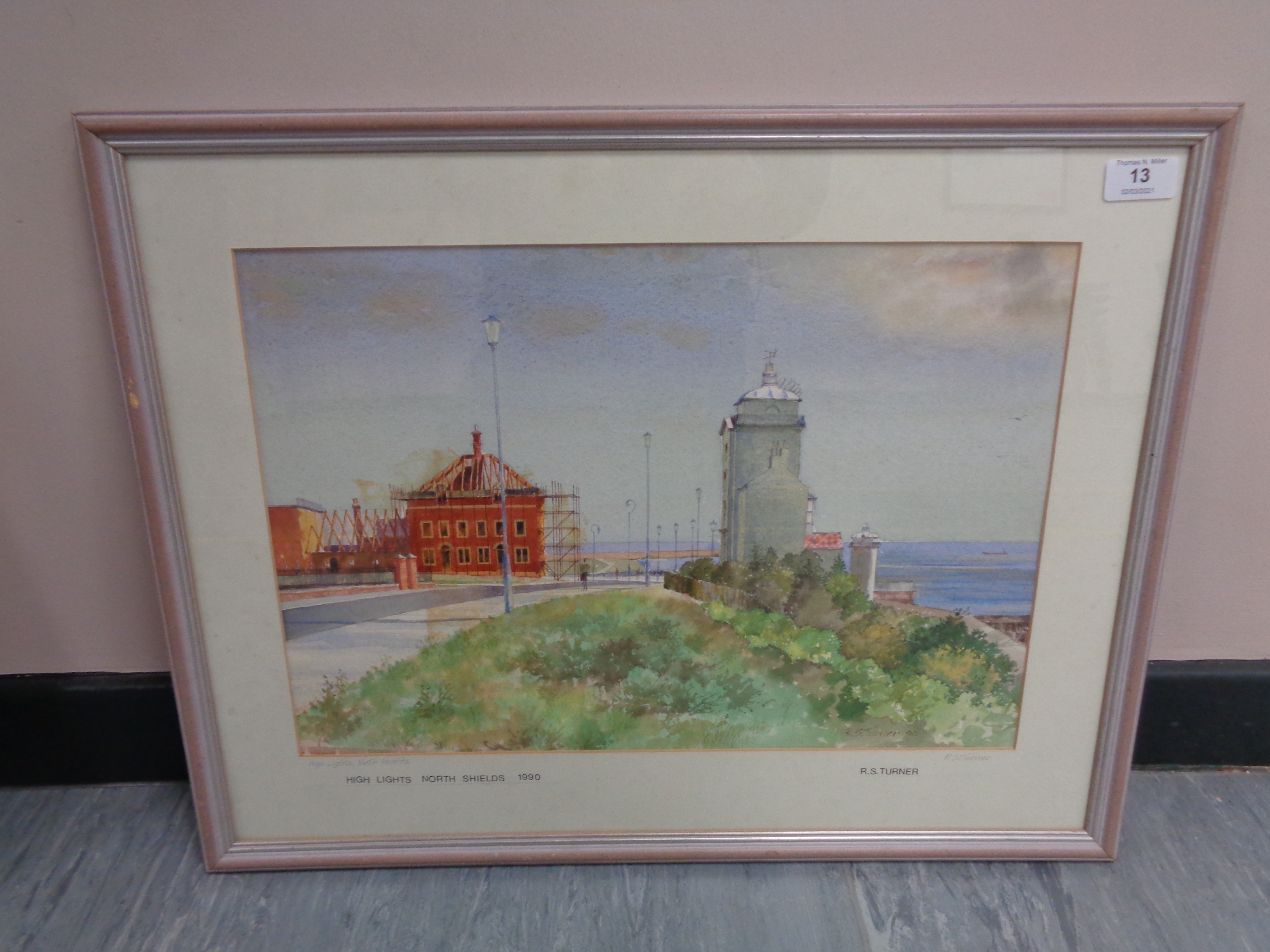 R S Turner : High Lights, North Shields, watercolour, signed, dated '90, 32 cm x 46 cm, framed.