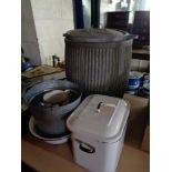 An enamelled bread bin together with galvanized bin,