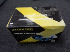 A boxed Tool-tec wet and dry bench grinder 250W