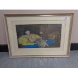 After Sir William Russell Flint : Reflection, colour print, 22 cm x 40 cm, framed.