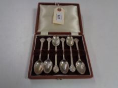 A set of six silver teaspoons, Lindisfarne pattern retailed by Reids of Newcastle,