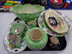 A tray of Maling ware - Bowls, green lustre ware, dishes, sundae dish,