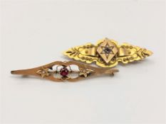 Two antique 9ct gold brooches set with ruby and pearls CONDITION REPORT: 6.