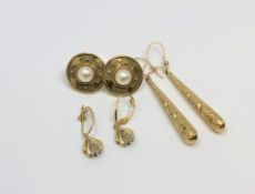 Three pairs of gold earrings CONDITION REPORT: 9.