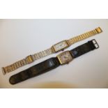 Two vintage watches - one 9ct gold with rolled gold bracelet strap and one 9ct gold with leather