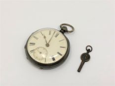 A silver open faced fusee pocket watch with key CONDITION REPORT: In going order.