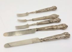 Five silver mounted Georgian/Victorian knives and forks