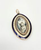 A very fine Georgian gold, blue and white enamelled memoriam pendant,