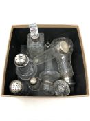 Assorted silver topped glass items