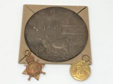 A WWI death plaque and pair of medals named to G-1785 SJT H J Payne E. Kent R.