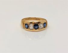 An antique five stone sapphire and diamond ring,