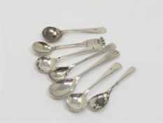 Seven silver salt/mustard spoons