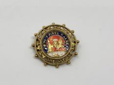 An antique 18ct gold and enamel brooch 'S M V PAUL RAINER', 7.4g, diameter 32 mm.