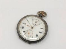 A silver open faced pocket watch with hour dial
