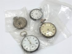 Four antique silver pocket watches CONDITION REPORT: One lacking glass.