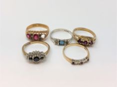 Five various 9ct gold gem set rings (5) CONDITION REPORT: 10.