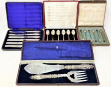 A boxed set of six silver handled knives, boxed set of six silver coffee spoons,