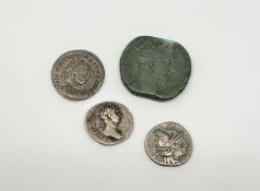 Three Roman silver coins and a bronze coin (4)