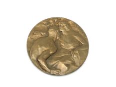 An art Nouveau bronze medallion for the Milan International Exposition 1906 by Giamino