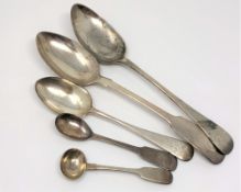 A group of silver comprising two Georgian Newcastle silver table spoons,