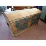 A 19th century hand painted pine dome topped shipping trunk