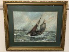Charles Napier Hemy (1841-1917) : A Fishing Boat Coming in on a Full Swell, oil on board, signed,