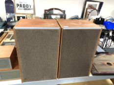 A pair of 20th century teak cased speakers (continental wiring)