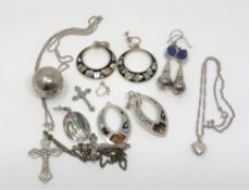 A group of mostly silver jewellery comprising a pair of lapis lazuli earrings,