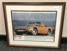 A TVR Sweet Thunder colour showroom poster, 30 cm x 40 cm, framed.