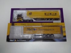 A Lion Toys I7 69318 Mercedes Benz Actros MS Curtainsider Trailer Van HEE (boxed) and a WSI