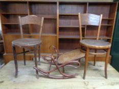 Two bent wood chairs and a gout stool